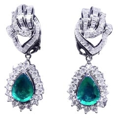 Superbes boucles d'oreilles en émeraudes et diamants de Zambie Ct 10,26