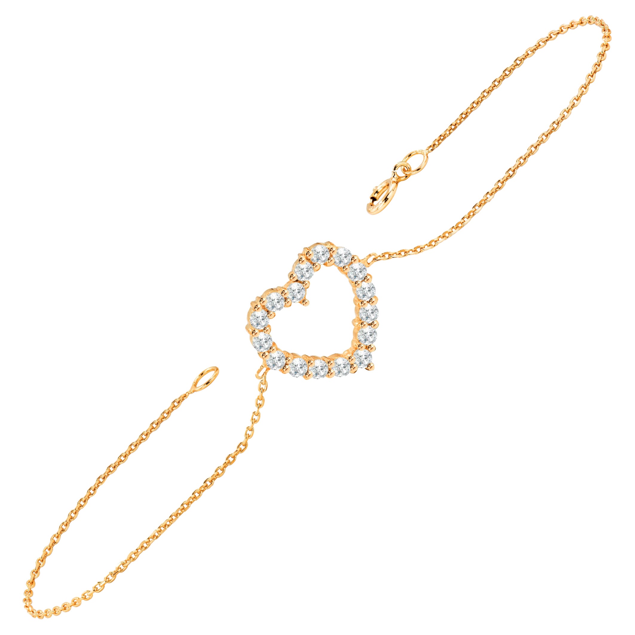 14K Gold Open Heart Diamond Bracelet Gold Diamond Valentines Bracelet For Sale
