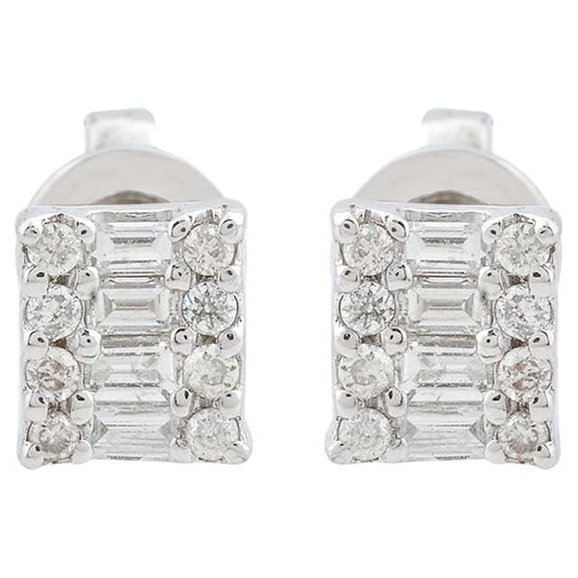 0.50 Carat Baguette Diamond Stud Earrings 10k White Gold Anniversary ...