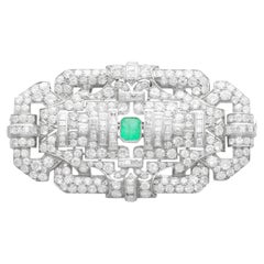 Antike Art Deco Platinbrosche mit 1,02 Karat Smaragd und 11,88 Karat Diamant