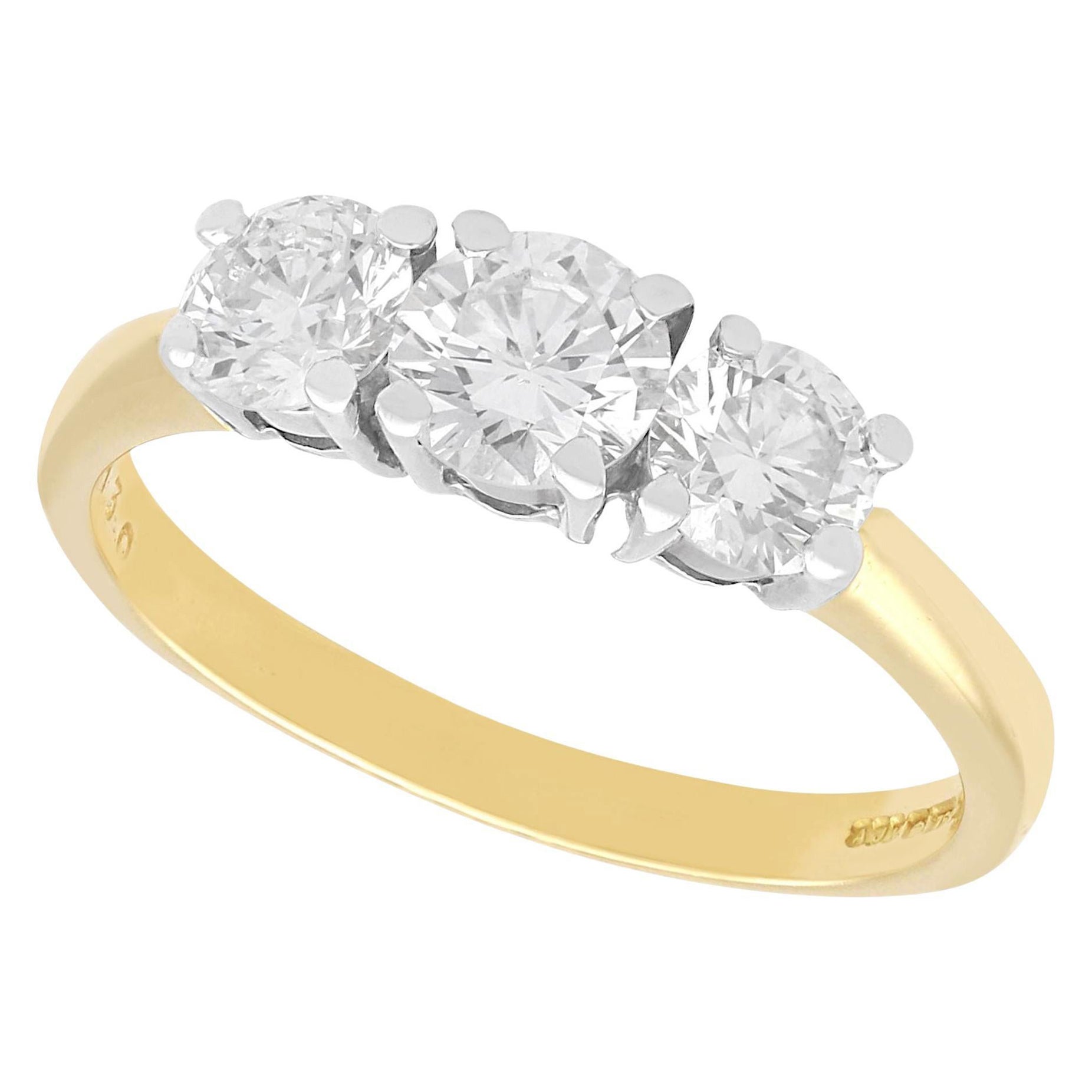 1.30 Carat Diamond and 18k Yellow Gold Three Stone Ring
