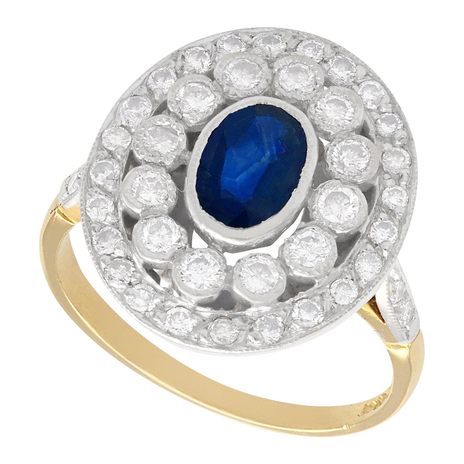 Vintage 0.75 Carat Sapphire and 1.02 Carat Diamond 18k Yellow Gold Dress Ring For Sale