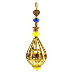 Art Nouveau White Diamond Opal Tanzanite Pearl Yellow Gold "Birdcage" Pendant