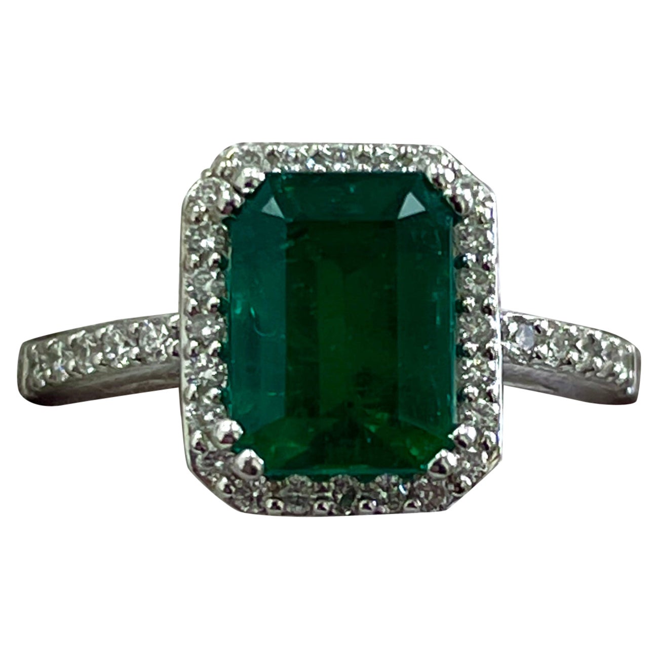 1.81 Carat Emerald & Diamond White Gold Ring For Sale