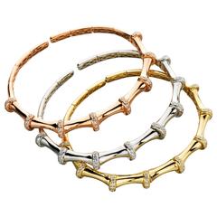 Diamond Gold Bamboo Motif Stacking Cuff Bracelets