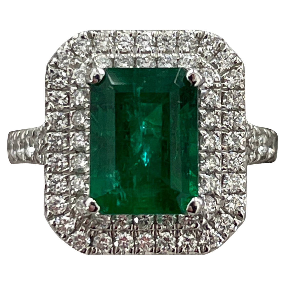 2.55 Carat Emerald & Diamond White Gold Ring For Sale