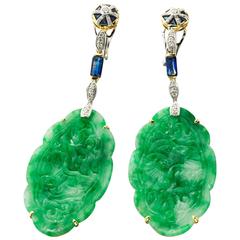 Jade Sapphire Diamond Gold Drop Earrings