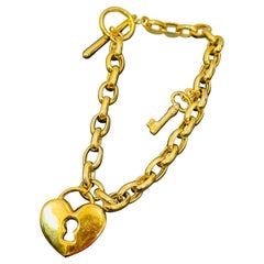 Vintage Turkish Lock and Key Charm Link Bracelet in 14 Karat Yellow Gold