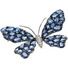 Sapphire Diamond Gold Butterfly Brooch
