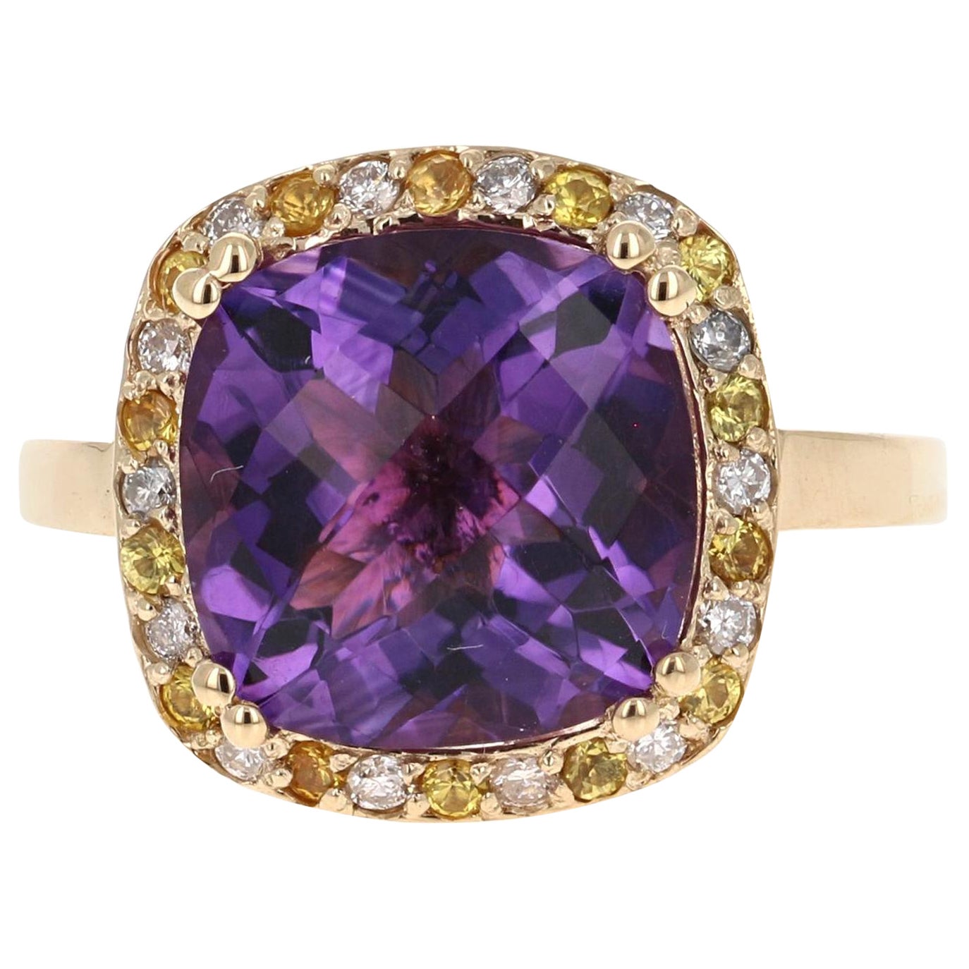 6.63 Carat Amethyst Yellow Sapphire Diamond Yellow Gold Cocktail Ring For Sale