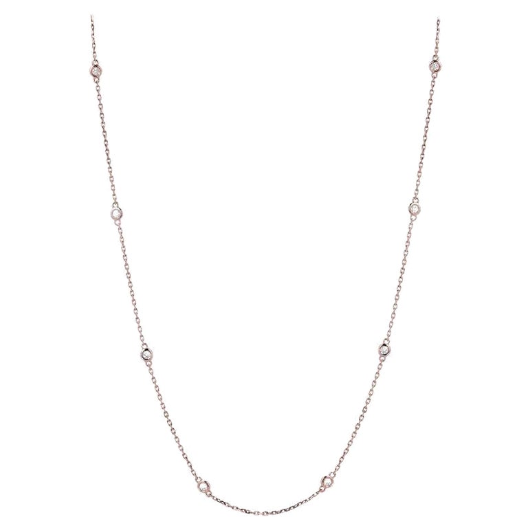 14k Rose Gold 0.50 Carat Diamond by the Yard Round-Cut Bezel Necklace For Sale