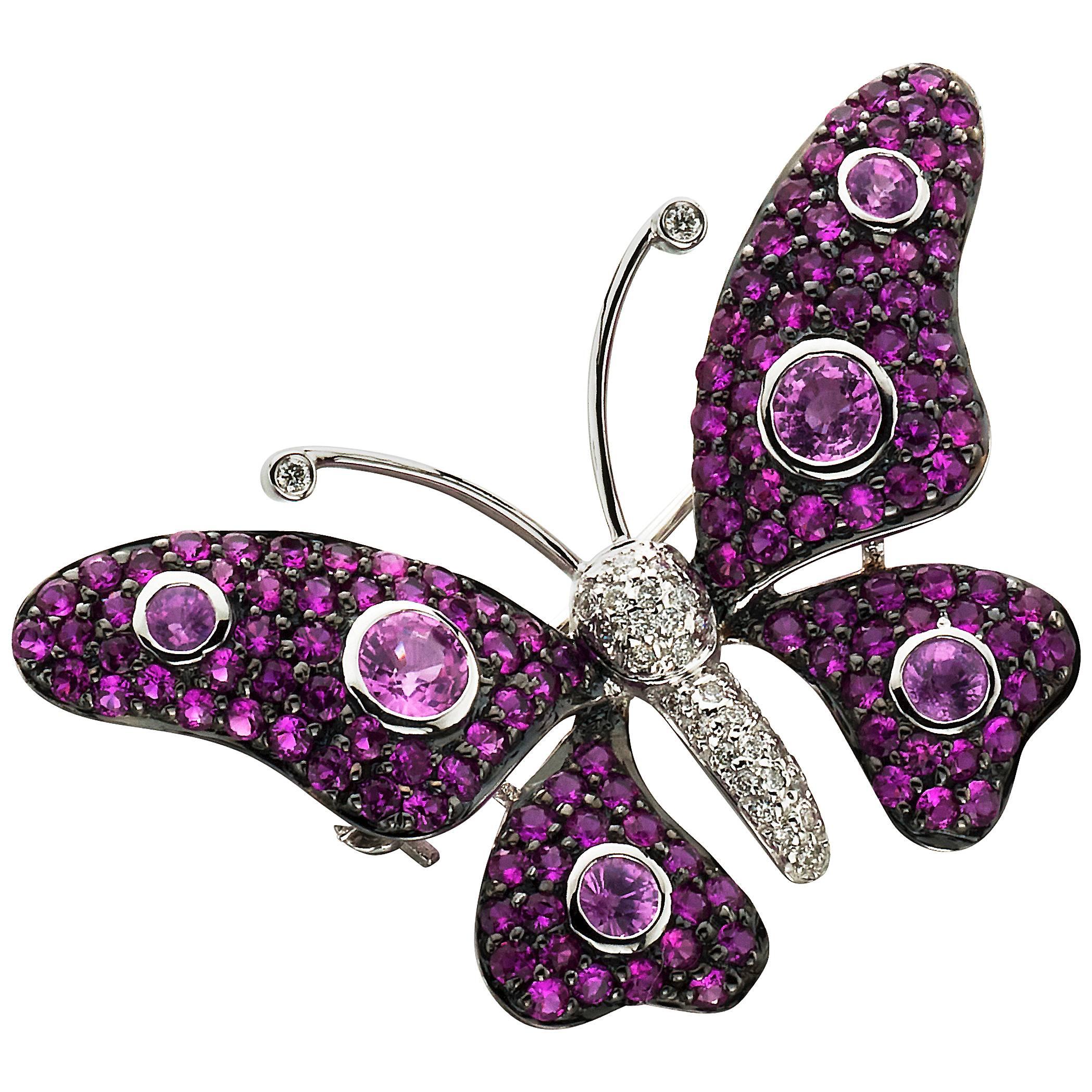 Sapphire Spinel Diamond Gold Butterfly Brooch