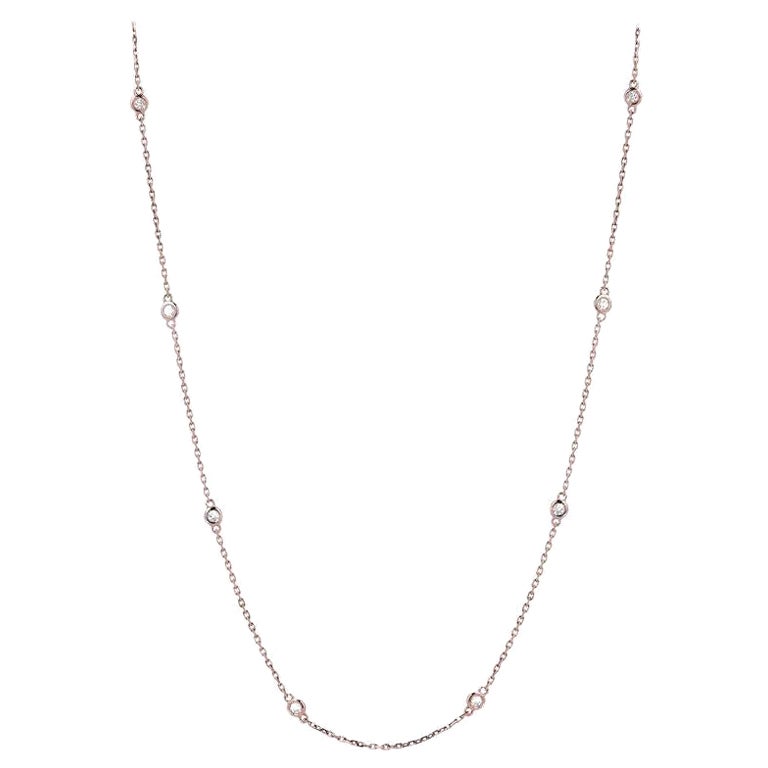 14k Rose Gold 1 Carat Diamond by the Yard Round-Cut Bezel Necklace