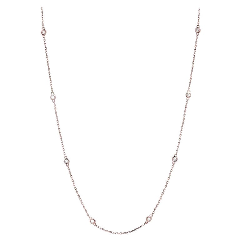 14k Rose Gold 1.5 Carat Diamond by the Yard Round-Cut Bezel Necklace