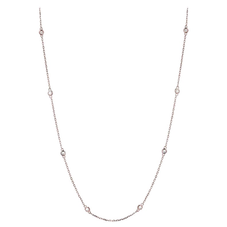 14k Rose Gold 2 Carat Diamond by the Yard Round-Cut Bezel Necklace For Sale