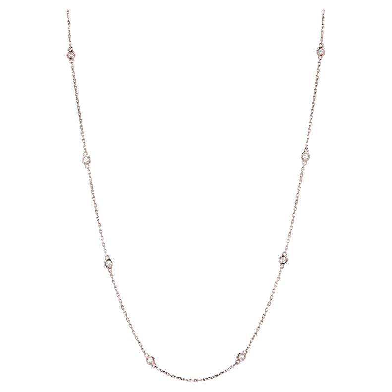 14k Rose Gold 2 Carat Diamond by the Yard Round-Cut Bezel Necklace For Sale