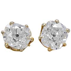 Antique 2.50 Carats Diamonds Two Color Gold Stud Earrings