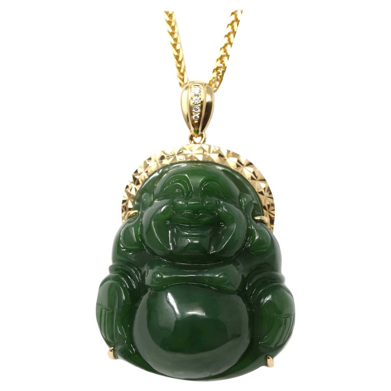 Pendentif Bouddha En Or 18 Carats Avec Agate Rubanée Verte - Poids 6,14 G - Occasion - Bijou Spirituel