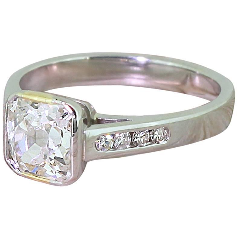 1.49 Carat Square Shaped Old Cut Diamond Platinum Engagement Ring  For Sale