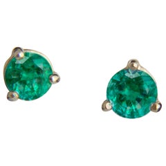 Used 14 K Gold Earrings with Genuine Emeralds, Emerald Stud Earrrings