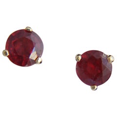 Used 14 K Gold Earrings with Genuine Rubies, Ruby Stud Earrrings