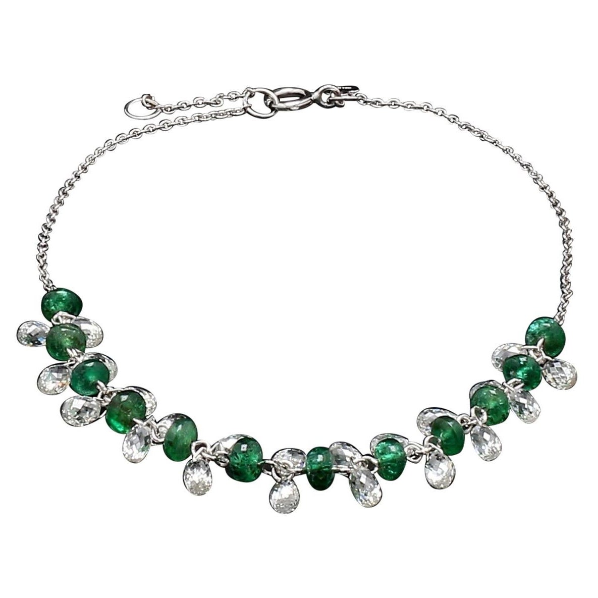 PANIM Diamond Briolette and Emerald 18k White Gold Dangling Bracelet For Sale