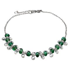 PANIM Diamond Briolette and Emerald 18k White Gold Dangling Bracelet