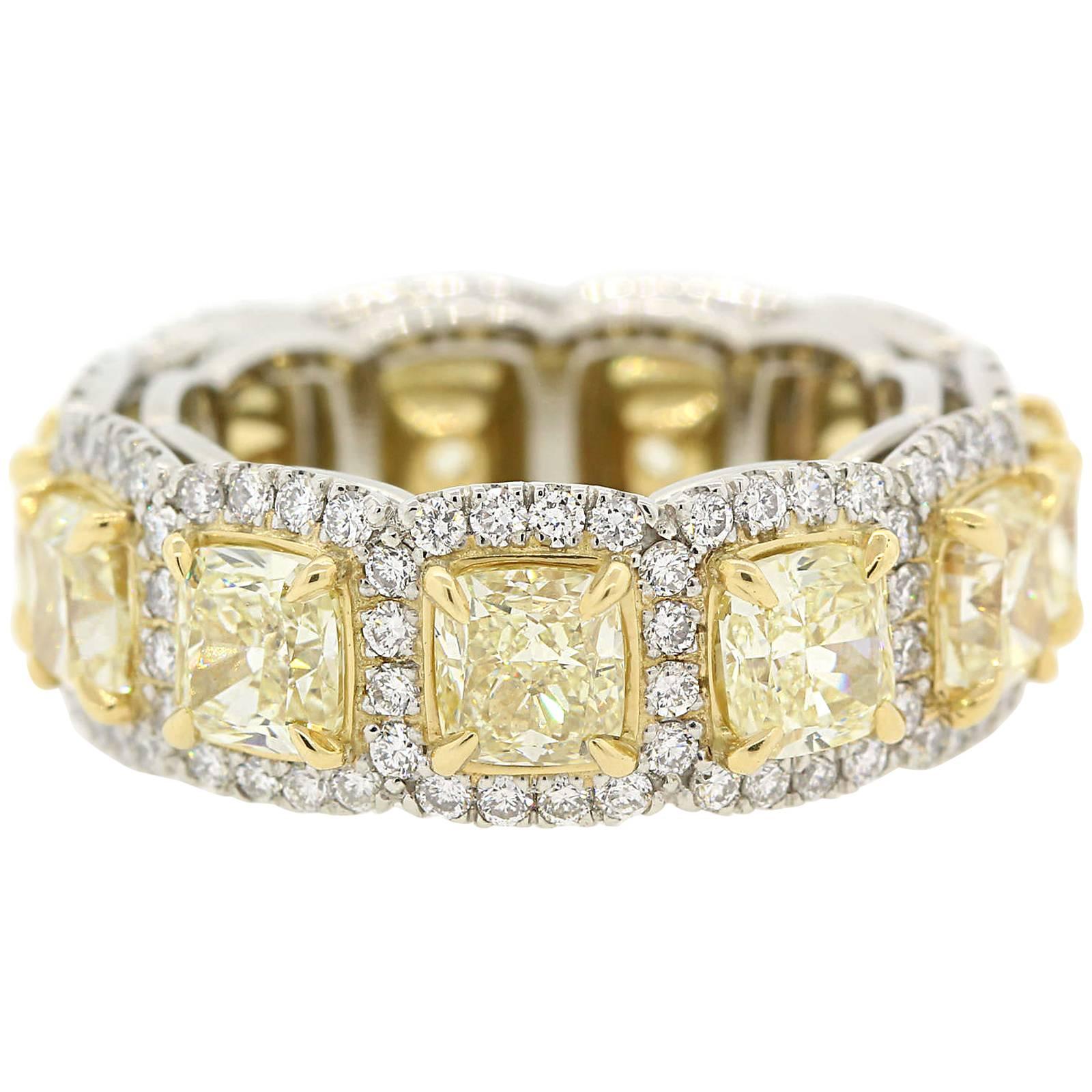 7.39 Carats Of Fancy Yellow Radiant & Round Cut Diamonds Eternity Band Ring