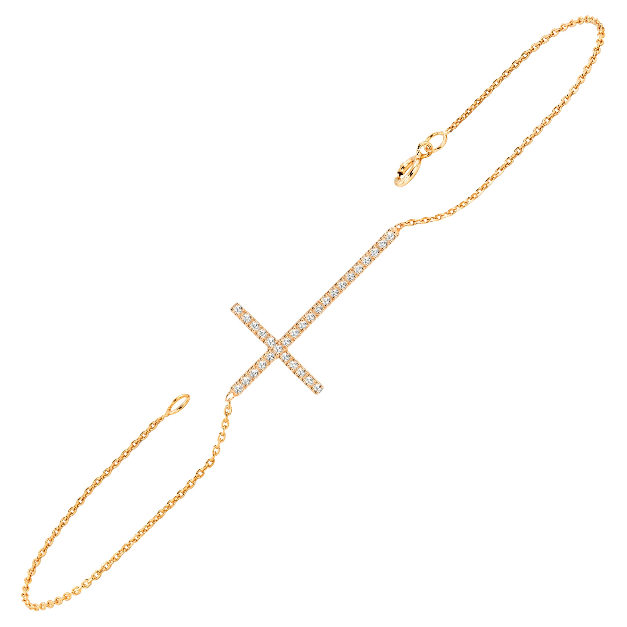 14K Gold Long Cross Diamond Bracelet Sideway Cross Diamond Bracelet