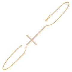 14 Karat Gold Langes Kreuz-Diamant-Armband Sideway Cross Diamant-Armband