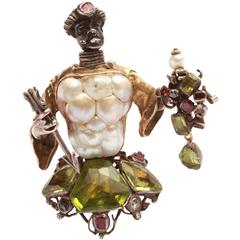 Antique Blackamoor Baroque Pearl Peridot Ruby Silver Gold Brooch 4