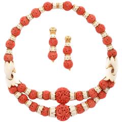 1970s David Webb Coral Enamel Gold Set 1