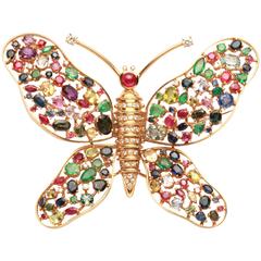 Impressive Sapphire Ruby Emerald Butterfly Brooch 