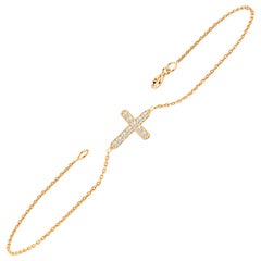 18k Gold Dainty Cross Bracelet Tiny Cross Diamond Bracelet Religious Bracelet