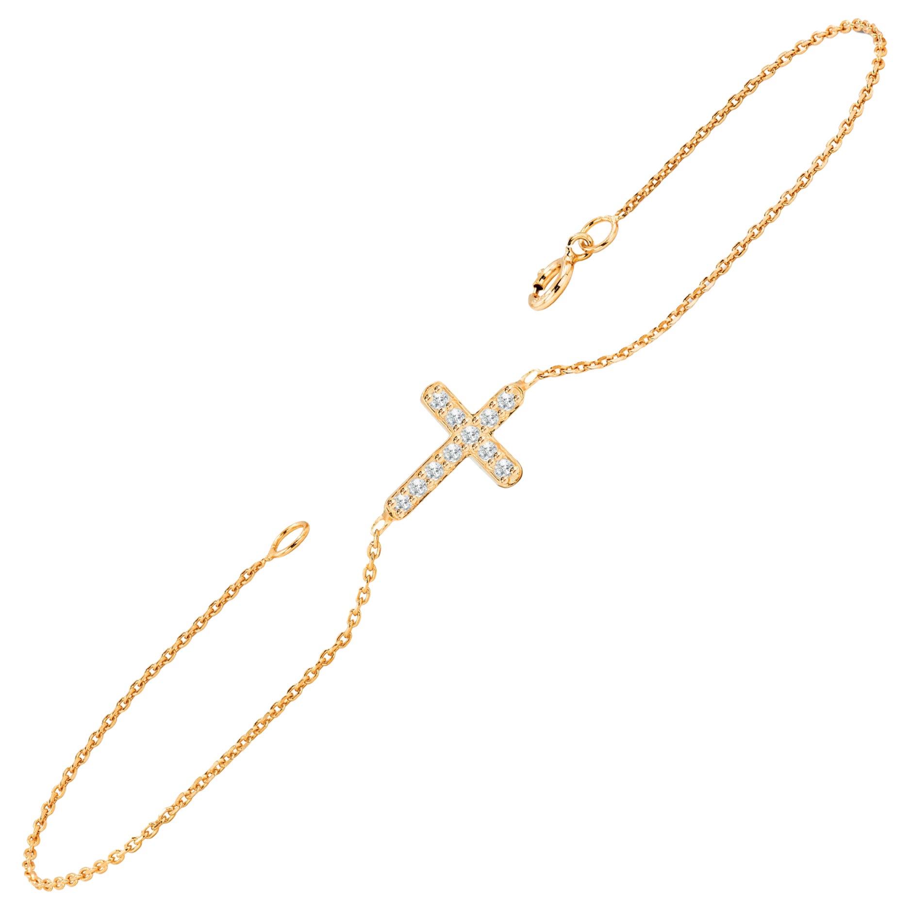 14k Gold Dainty Kreuz-Armband Tiny Cross Diamant-Armband Religiös im Angebot