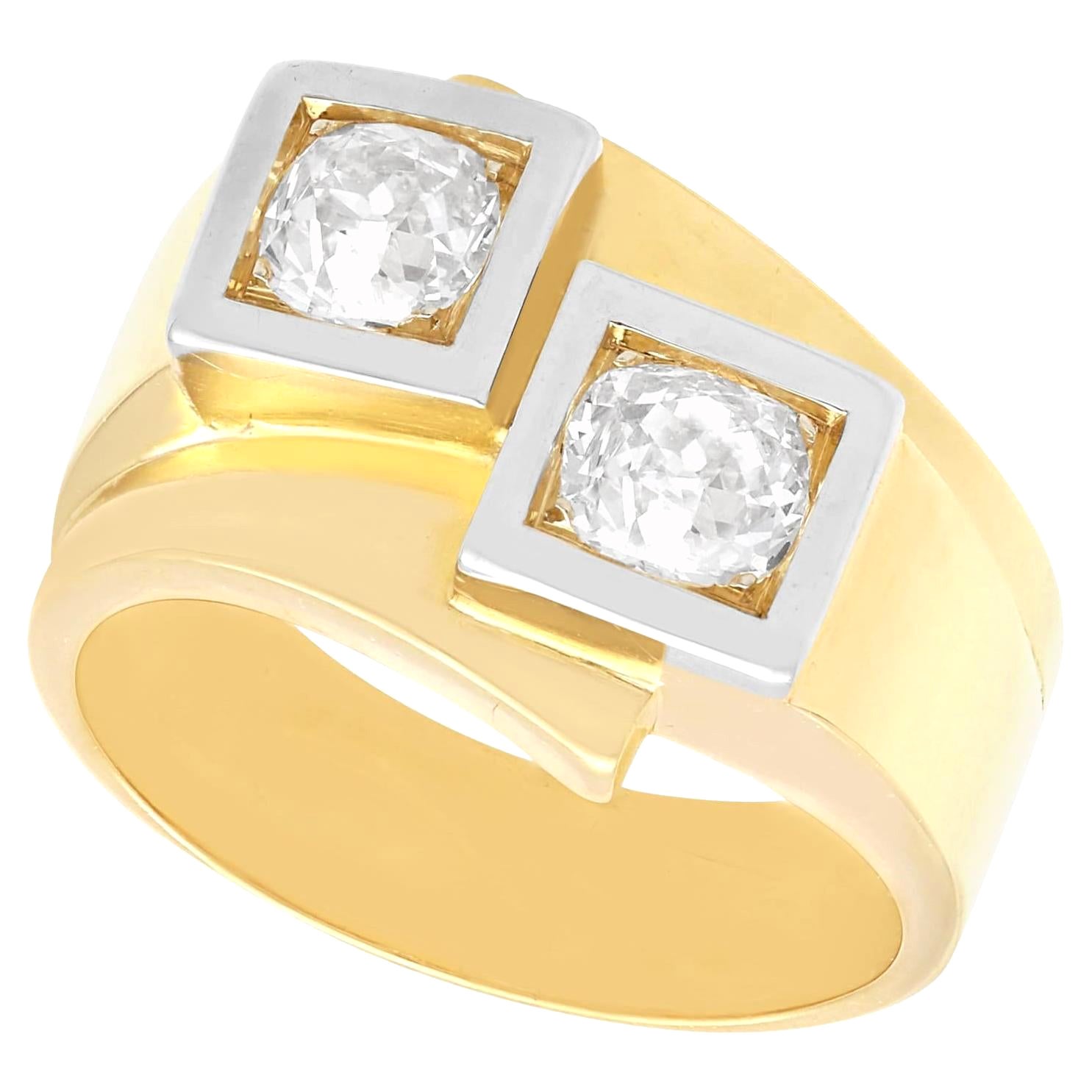 Art Deco 1.47ct Diamond and 18k Yellow Gold Dress Ring For Sale