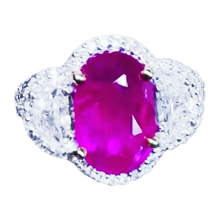 Exclusive Ct 3, 62 of Burma Ruby and Diamonds on Ring For Sale