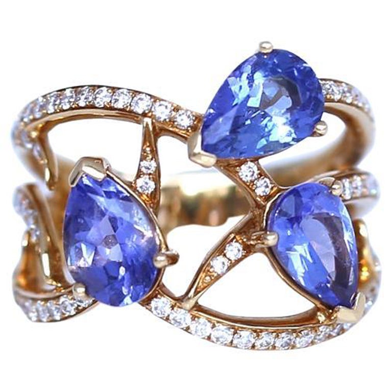 Stephen Webster Tanzanite Diamonds Ring Signed Yellow Gold 18K, 2010 For Sale