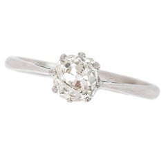Edwardian Platinum 0.95ct Old Cut Diamond Solitaire Engagement Ring, Circa 1910