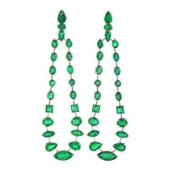 11.3 Carats Zambian Emerald Diamond 14 Karat Gold Dangle Earrings