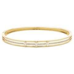 18k Yellow Gold Three Row Diamond Bangle Bracelet with Marquise Diamond Stations