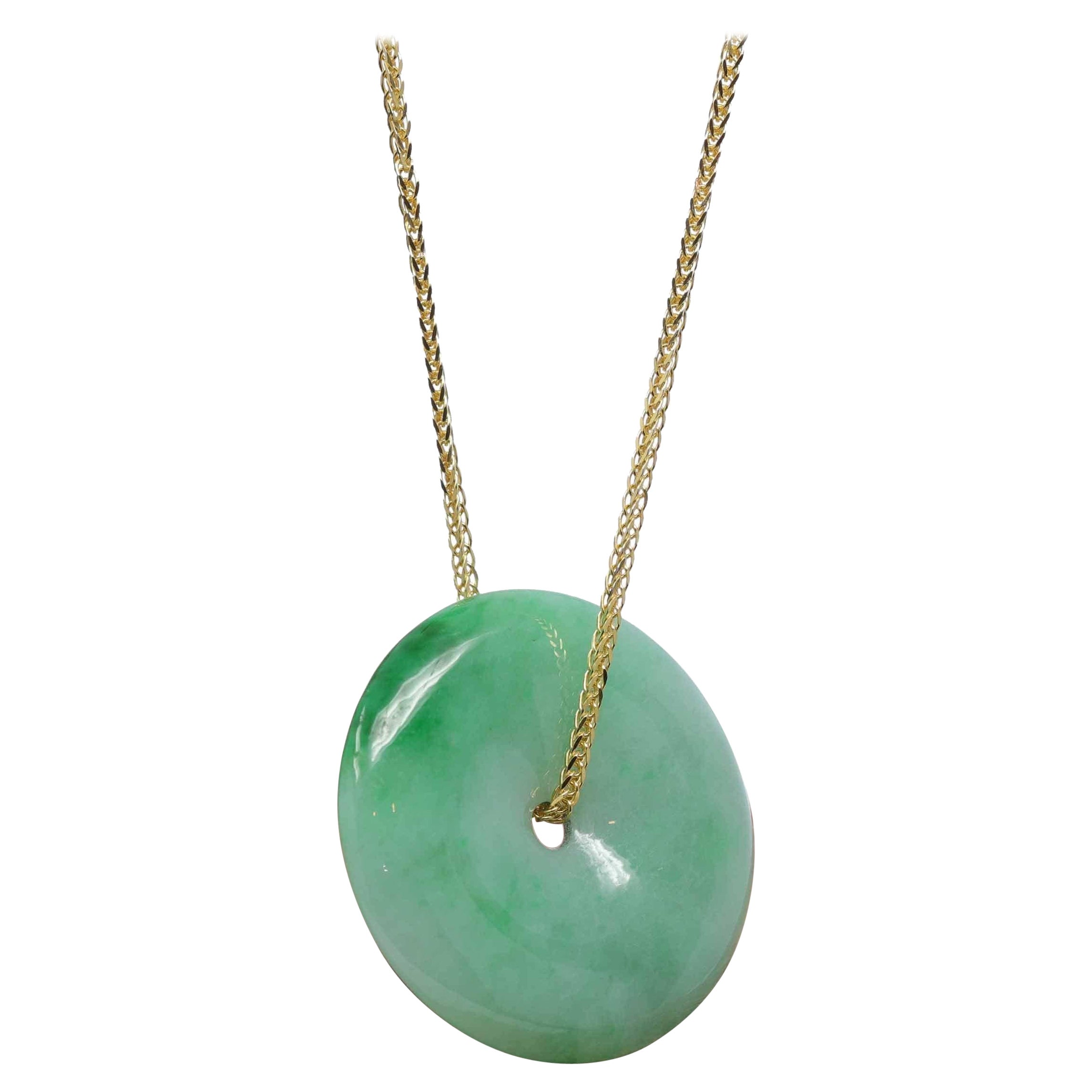 "Good Luck Button" Jadeite Jade Lucky KouKou Pendant Necklace For Sale