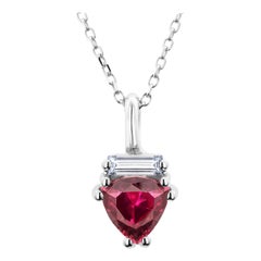 Baguette Diamond and Trillion Shape Red Burma Ruby Gold Drop Necklace Pendant