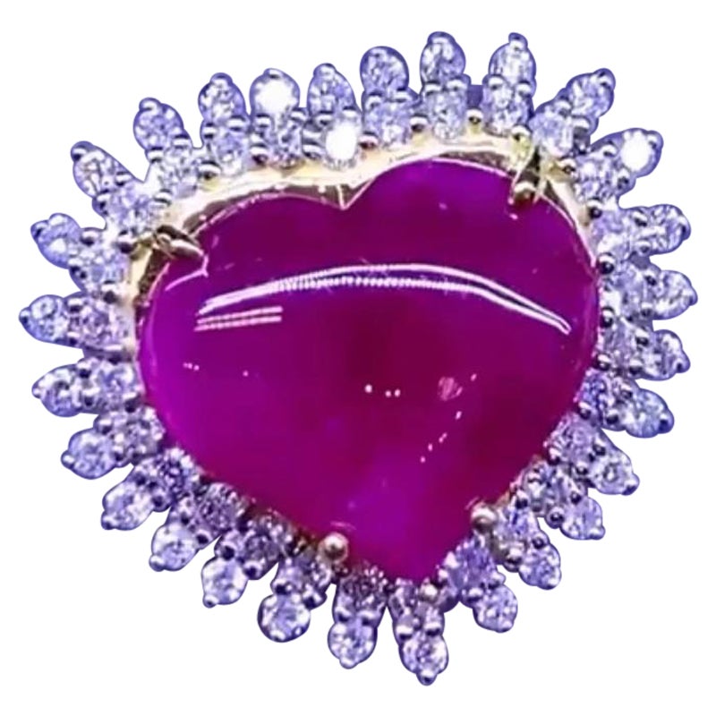 Exquise bague certifiée Ct 9,70 de rubis de Birmanie et diamants sur anneau