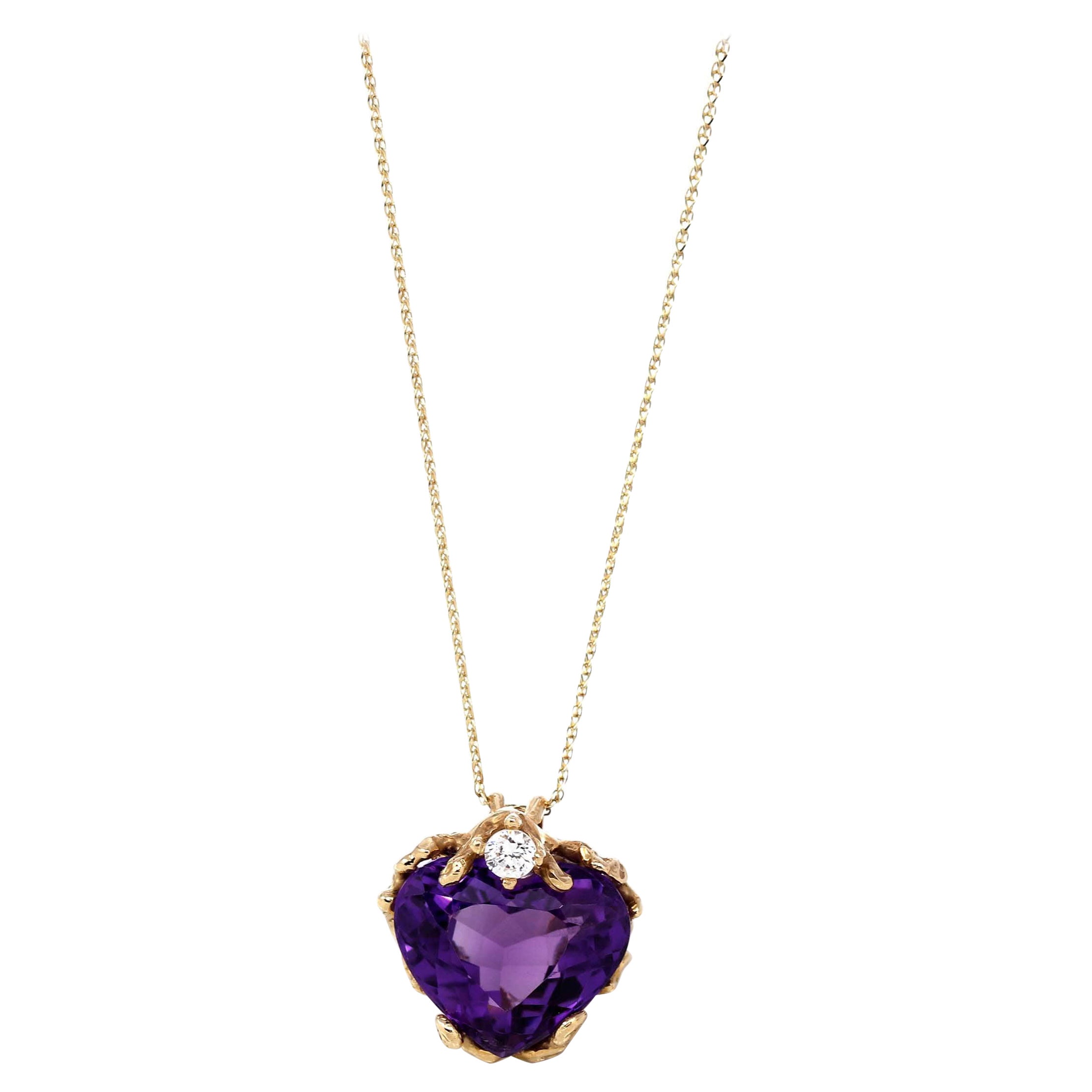14k Yellow Gold Genuine AAA Royal Amethyst Pendant Necklace For Sale