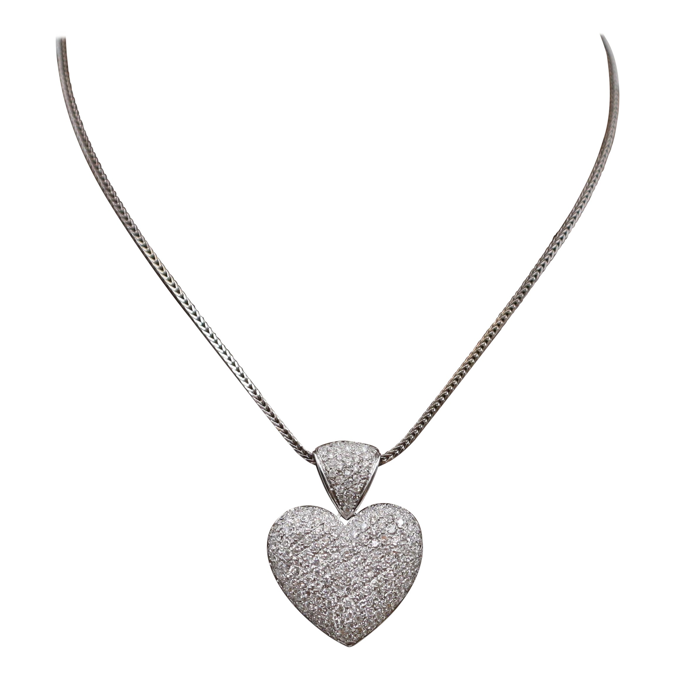Heart Emerald Diamond White Gold Pendant Necklace For Sale at 1stDibs