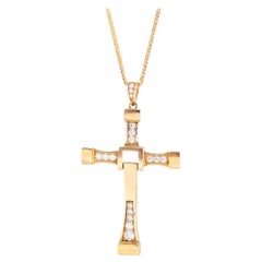 18K Yellow Gold Cross Pendant Necklace with CZ