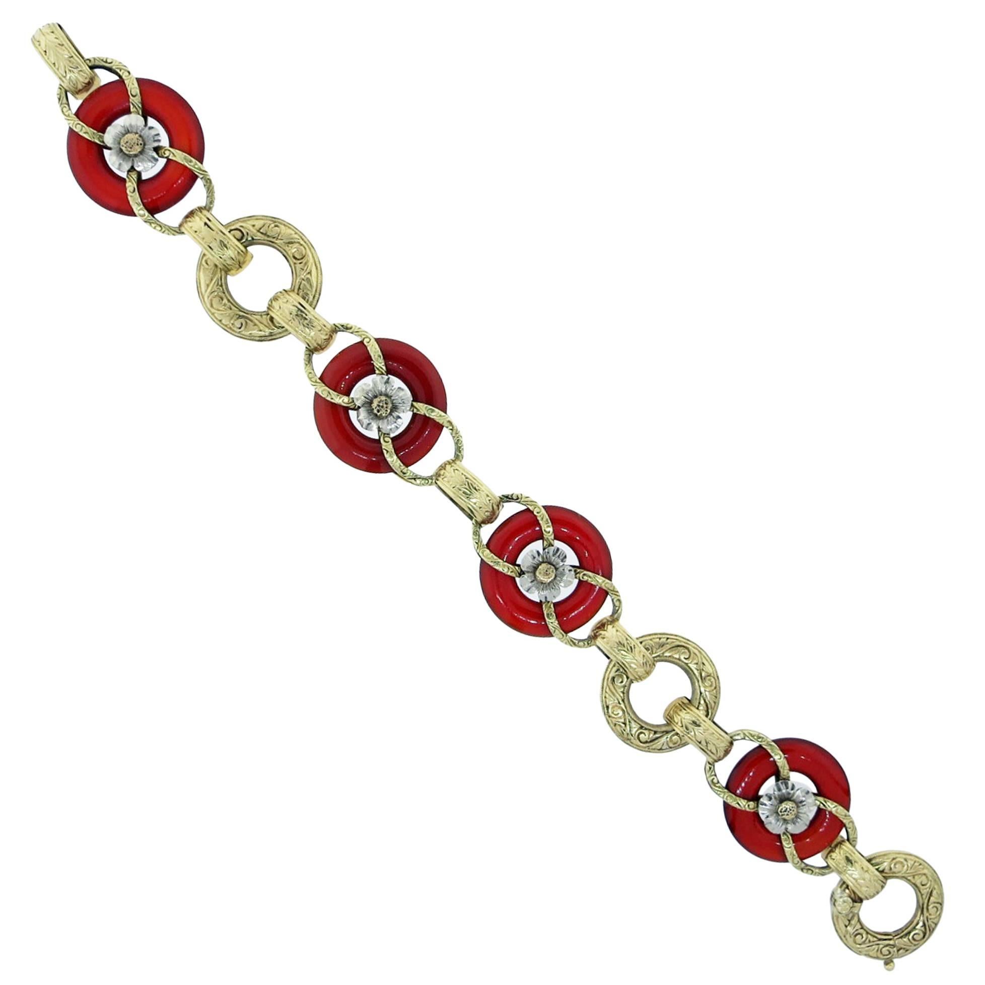 Antique Engraved Carnelian Gold Link Bracelet 