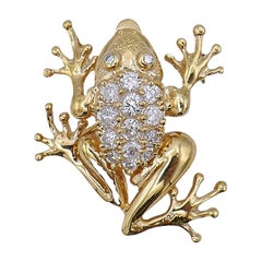 Vintage Frog Pin 14k Gold Diamond Brooch Pendant Estate Jewelry