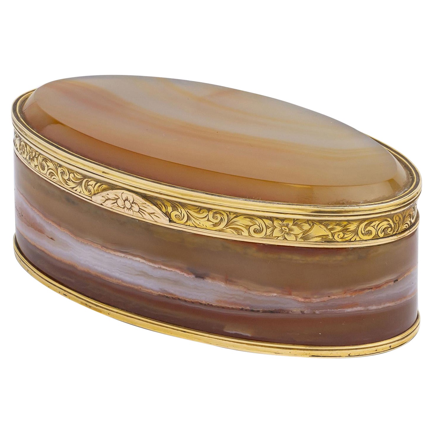 Oval Carnelian Agate Box With Gold Mounts